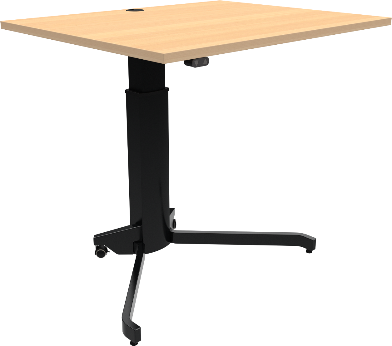 Hæve- Sænkebord Zennord Aerotable Enkeltbenet Skrivebord Bøge-melamin Natur Sort 100x80 Cm 68-120 Cm Med Låsbare Hjul