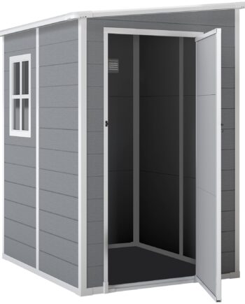 Haveskur  Dør Med Lås  Vindue For Dagslys Og Ventilation  Aluminium  122   149   192 177 Cm Grå