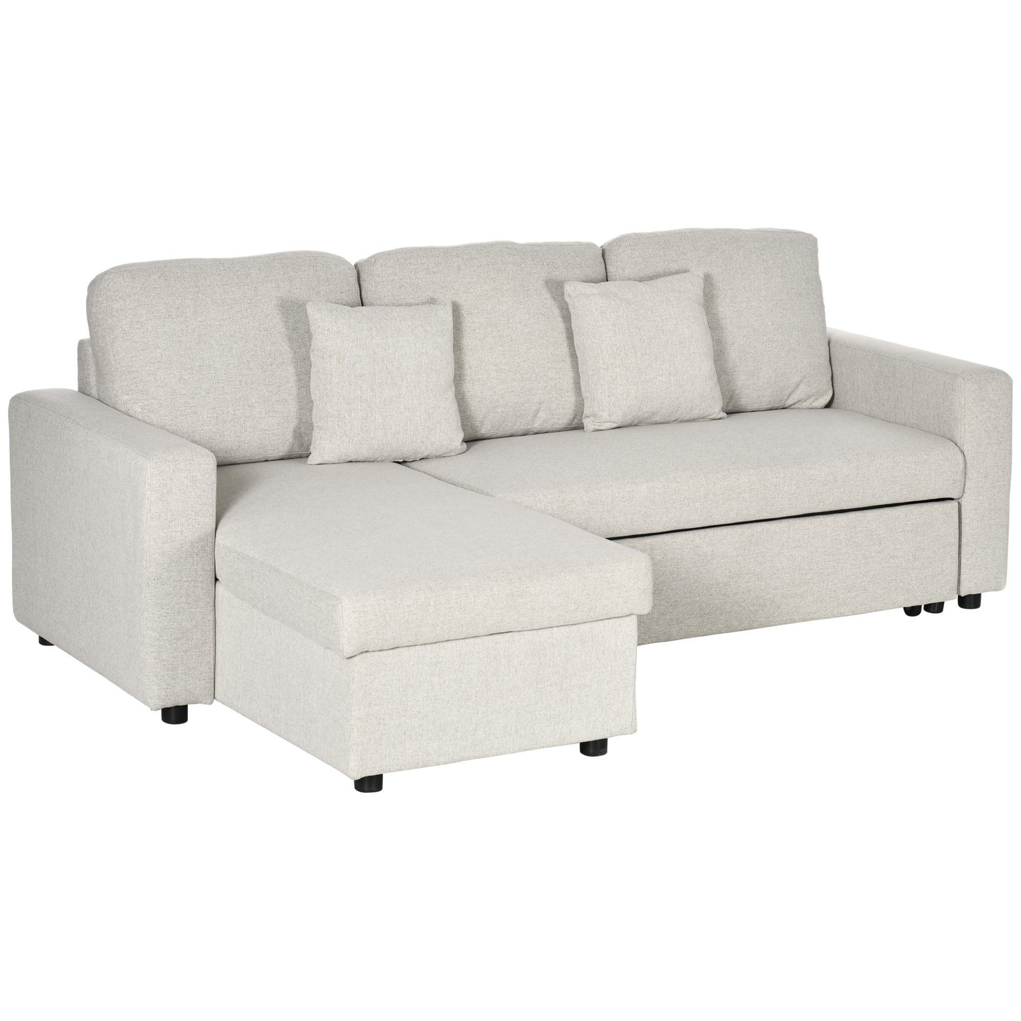 Hjørnesofa Med Sengefunktion  Hjørnesofa Inklusive  -personers Sofa  Enkeltseng   -formet Med Opbevaringsplads    Hynder Cremehvid