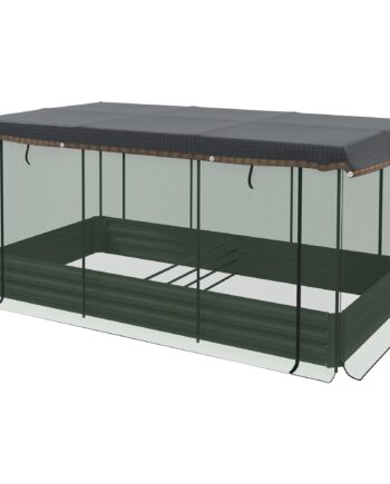 Højbed Til Solskin Med Fuglebeskyttelsesnet Og Solskærm  Metalkabinet  230x110x110 Cm  Grå Grøn Sort
