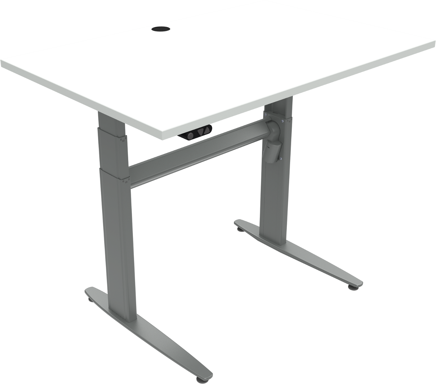 Højdejusterbart To-bens Hæve- Sænkebord Zennord Movemate 120ã 120 Cm Hvid Sølv Mfc Skrivebord Med Kabelgennemføring