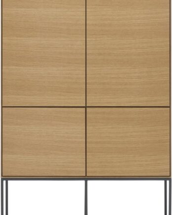 Højskab Kave Home Vedrana   Egetræsfinér Med Mat Antracit Stålben Natur Sort H160xb97 5xd40 Cm