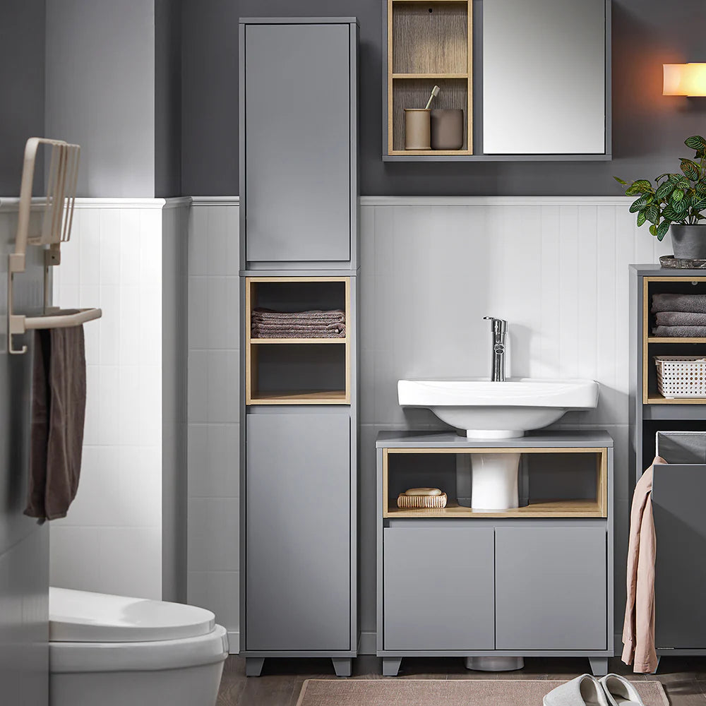 Højt Skab Til Badeværelset  Minimalistisk Design  L30xb30xh170 Cm  Grå