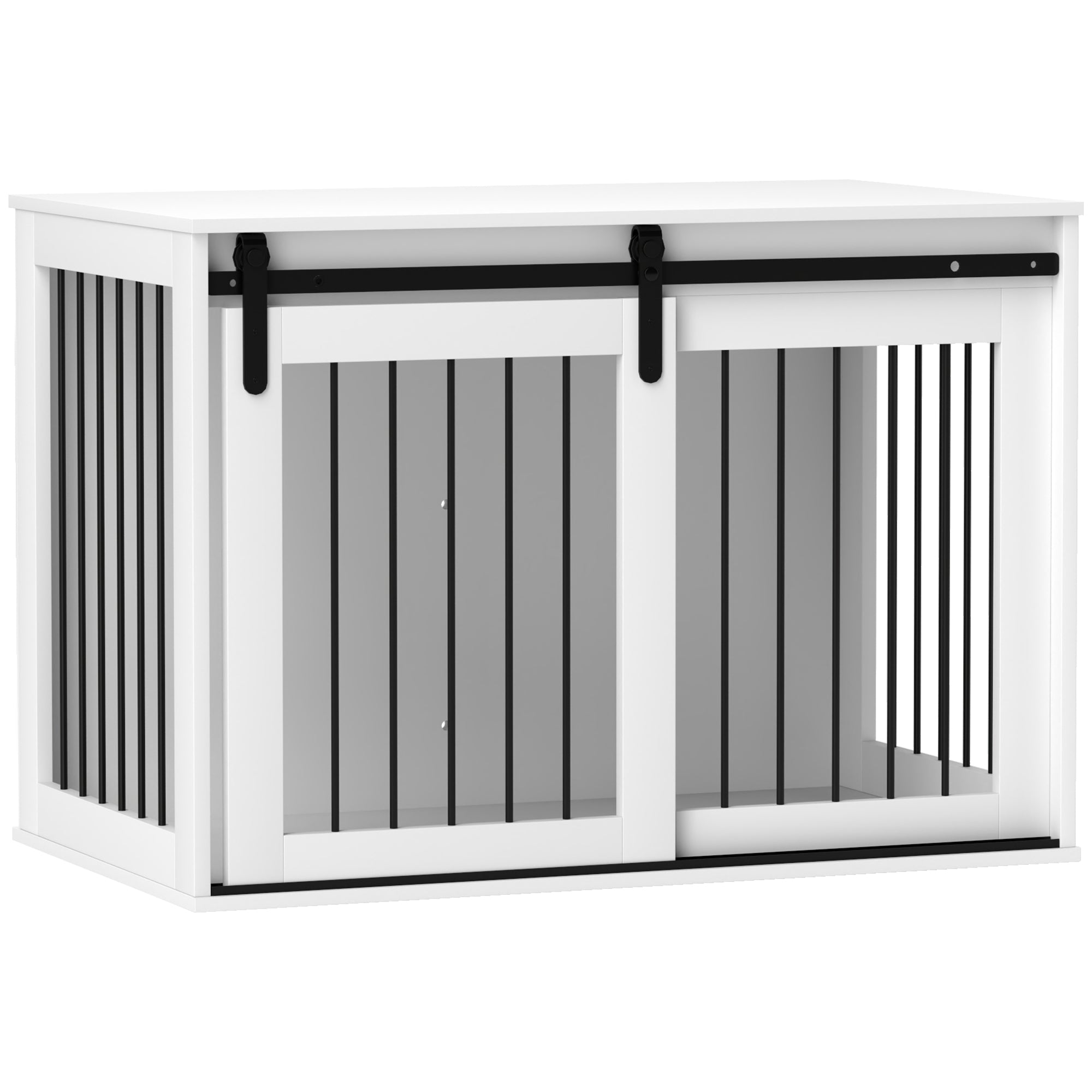 Hundebur Med Skydedør  Ventilation  Spånplade Og Stål  98   58   61 Cm  Valnød