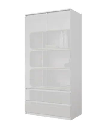 Joelle Klædeskab Med   Låger Og   Skuffer  Mat Hvid   Højglans Hvid H180cm B90cm D50cm