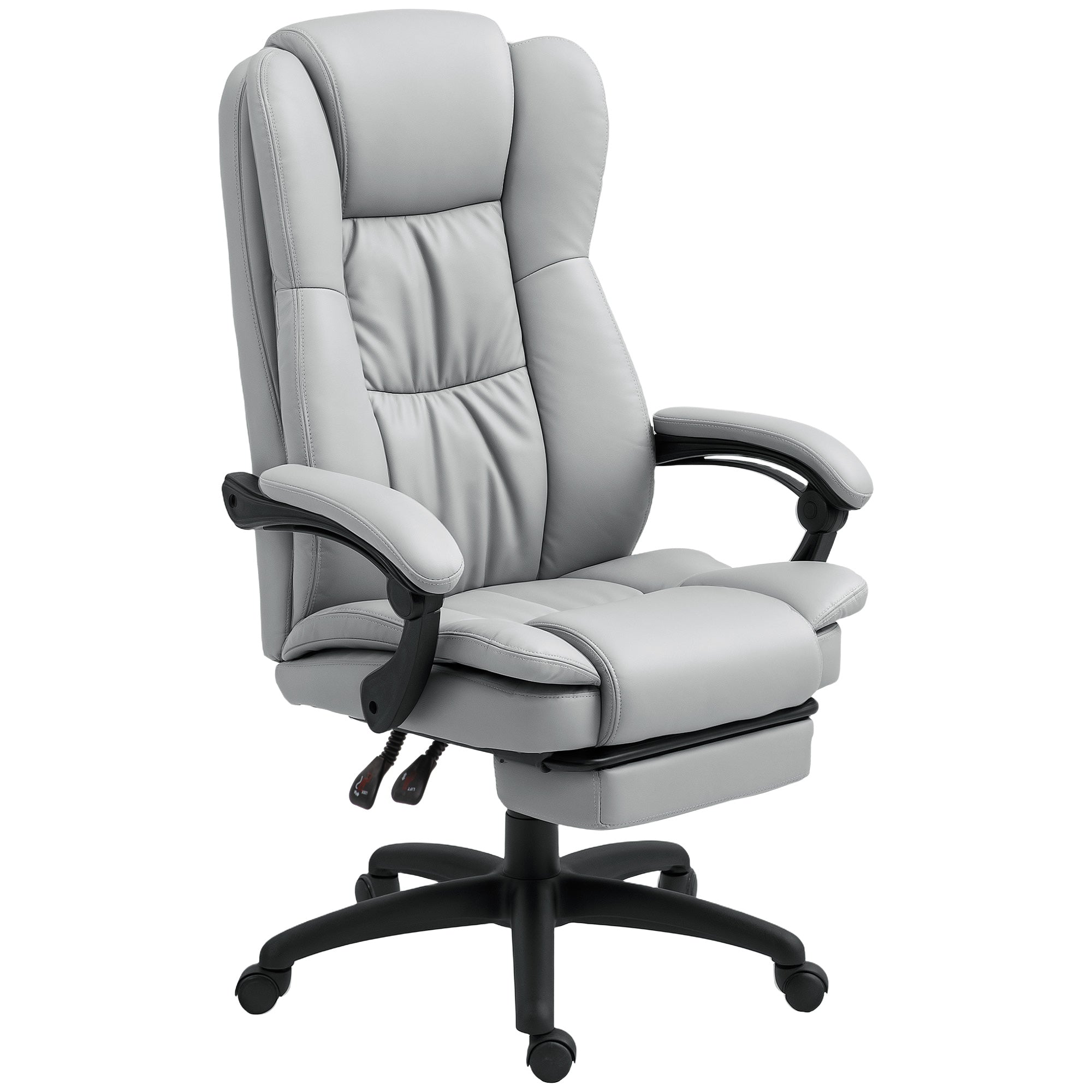 Justerbar Drejestol Med Fodstøtte  Nakkestøtte  Massagefunktion  Kunstlæder  68 5x68 5x113-121cm