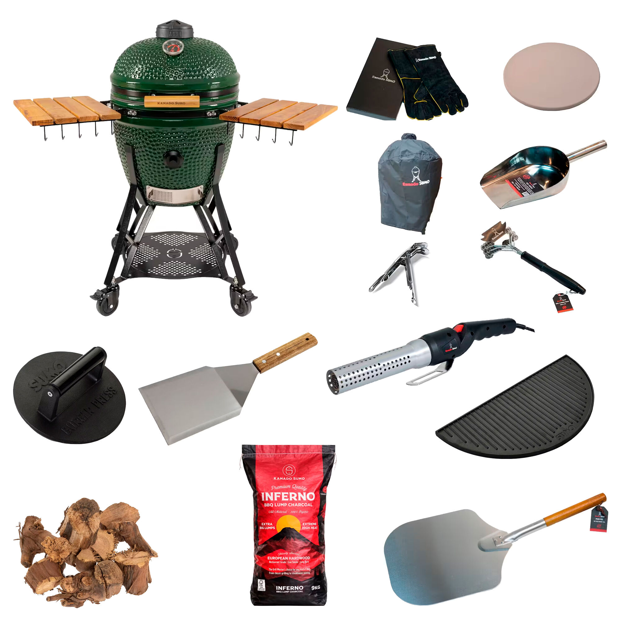 Kamado Sumo Large Gen Kamado-grill Med Stor Grillpakke Grøn