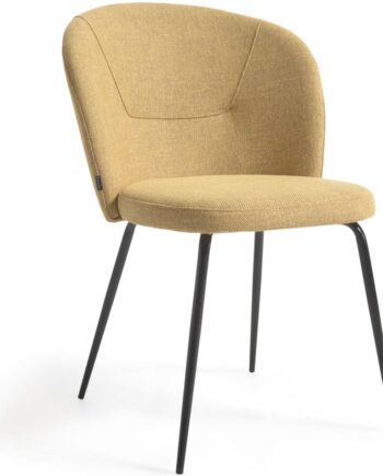 Kave Home Spisebordsstol Anoha Polstret Sennep   Pletbestandigt Chenillestof Med Sort Metalramme