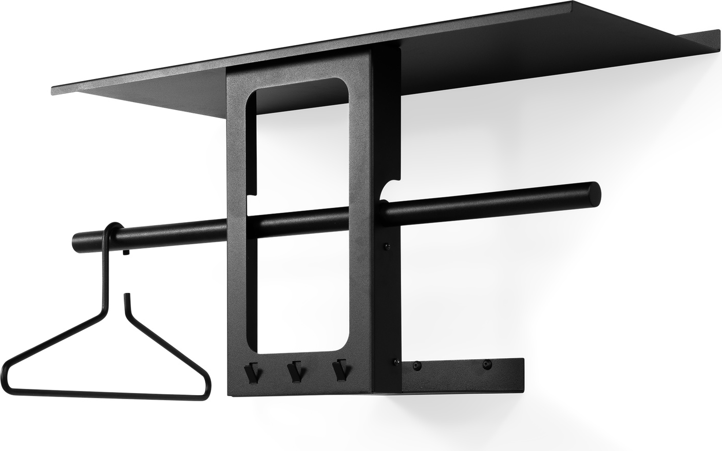 Knagerække Hattehylde Spinder Design Luno Sort Pulverlakeret Stål H35 5ã B70ã D30 Cm Med Bøjlerør Kroge