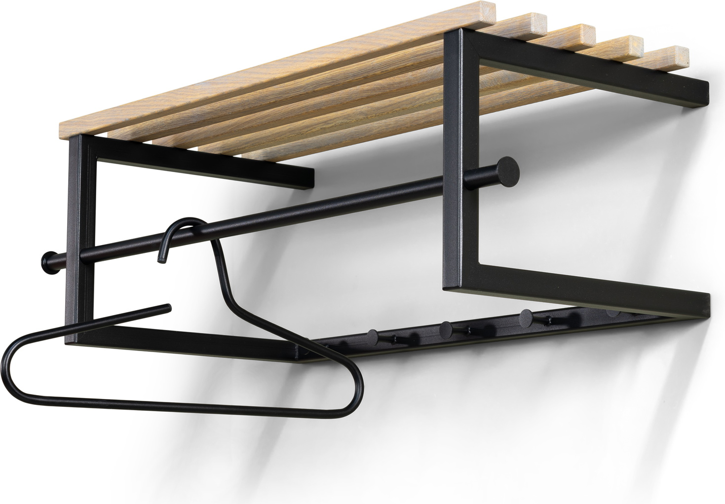 Knagerække Og Hattehylde Spinder Design Marco Sort Stål Og Eg H26ã B76ã D34 Cm