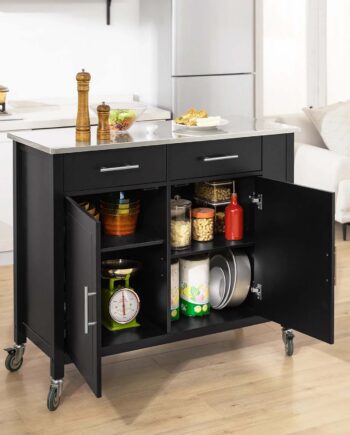 Køkkenø   Skandinavisk Stil  Stålbordplade  107x46x94 Cm  Sort