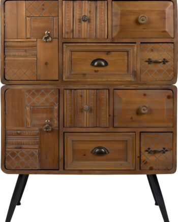Kommode Dutchbone Jove Valnød Grantræ Patchwork Vintage   Døre   Skuffer H105xb80xd36 Cm
