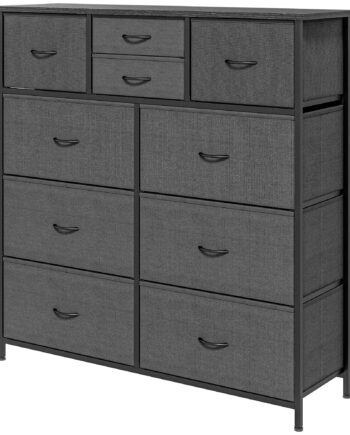 Kommode  Skænk Med Stofskuffer  10 Rum  Metalstel  100x30x100cm  Sort