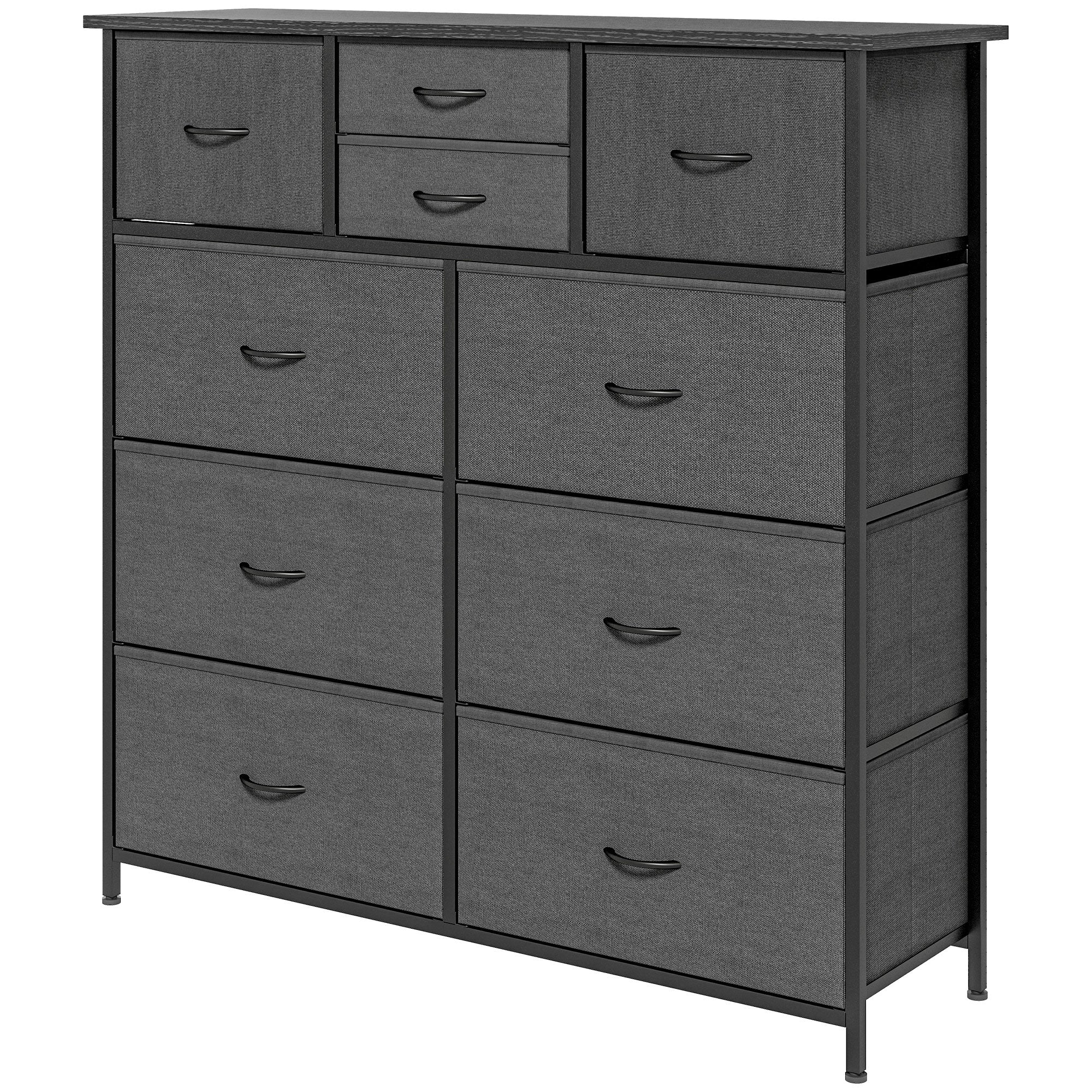 Kommode  Skænk Med Stofskuffer  10 Rum  Metalstel  100x30x100cm  Sort