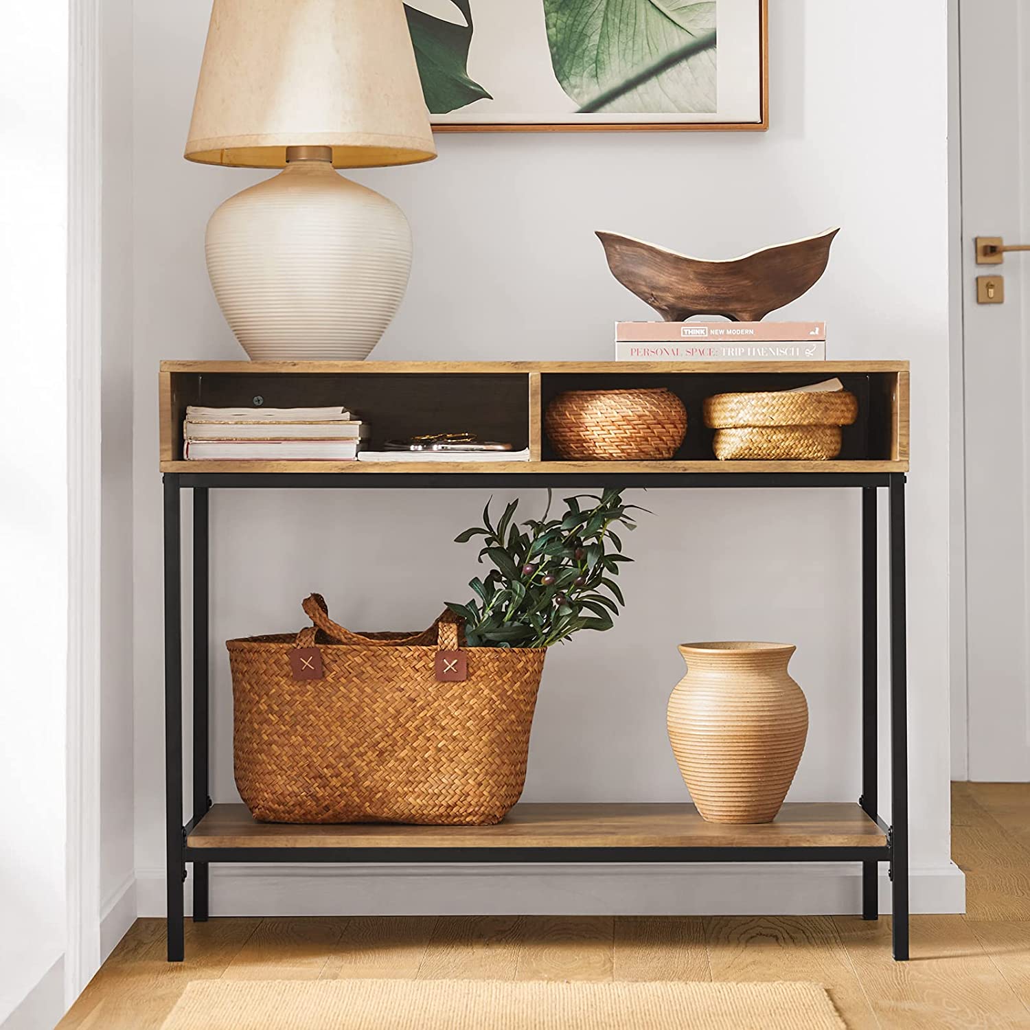 Konsolbord   Afsætningsbord  100x40x80 Cm  Naturfarvet Og Sort