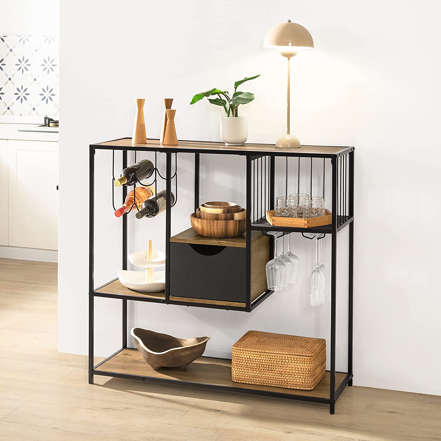 Konsolbord Med Plads Til Vin Og Vinglas  100x33x95 Cm  Brun
