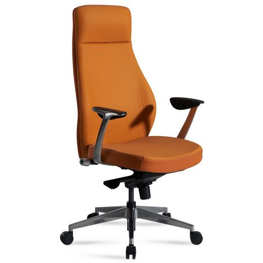 Kontorstol   Karamel-farvet Imiteret Læder   Ergonomisk Drejestol Til Hjemmekontoret