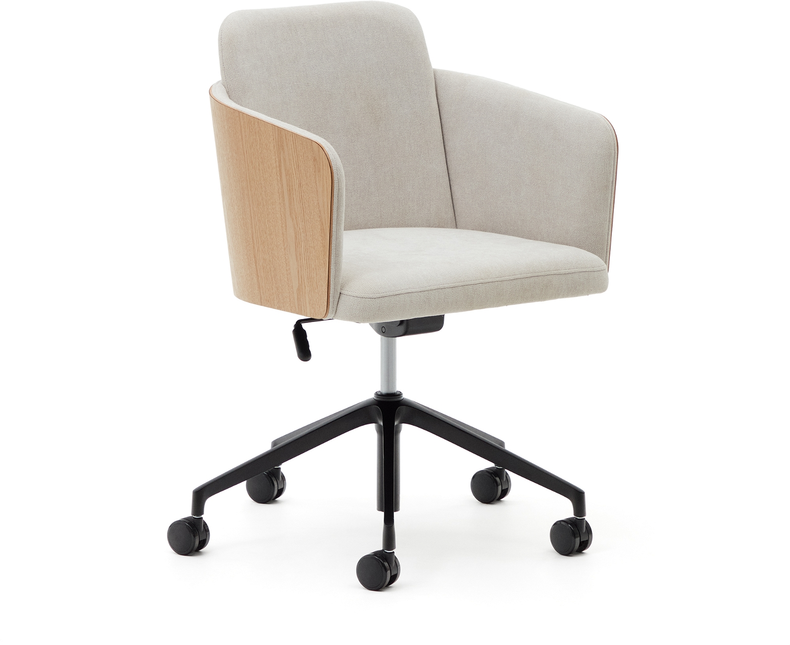 Kontorstol Kave Home Madai Industriel Moderne Arbejdsstol Beige Chenille Og Askefiner Drejelig Gasliftbase Med Hjul