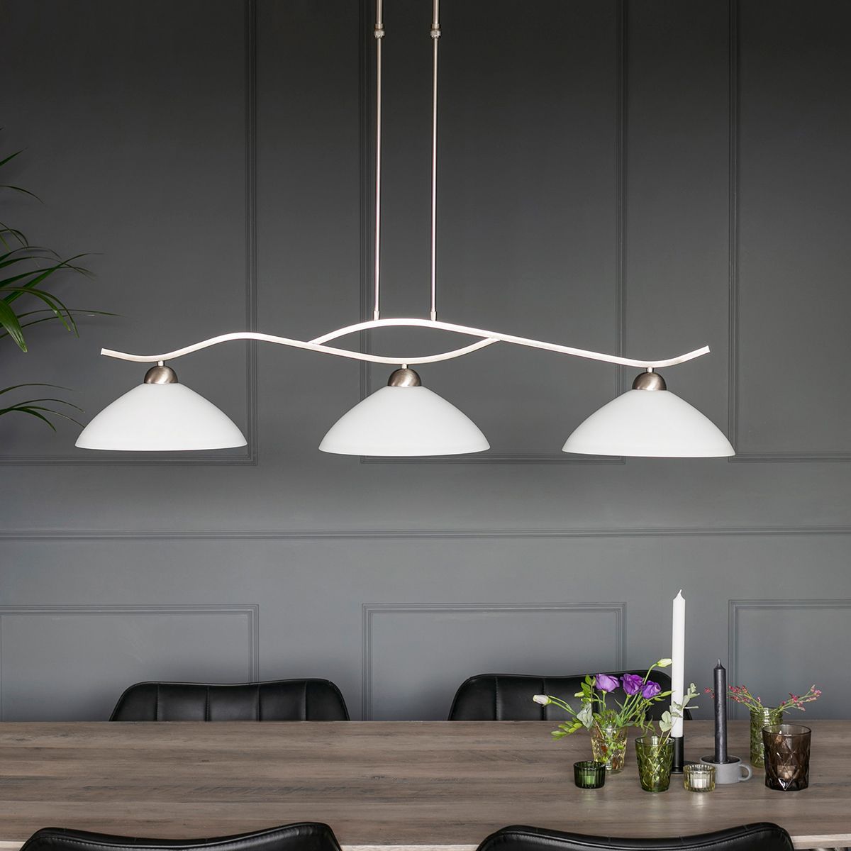 Kosmos- Loftlampe   Stål Finish  Tre Skærme   Glas