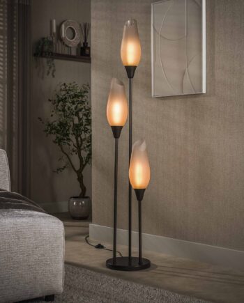 Kubo Gulvlampe Med Frostede Brune Glasskærme  Højde 168 Cm Levering Uden Pære