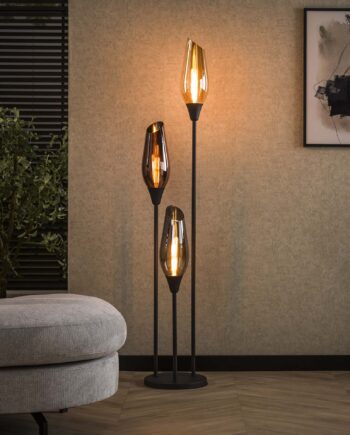 Kubo Gulvlampe Med Tre Forskellige Glasskærme  Højde 168 Cm Levering Uden Pære