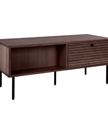 Kyoto Sofabord Sofabord    Skuffer  Egefiner  Smoked  Sorte Metalben 50x100x45 Cm