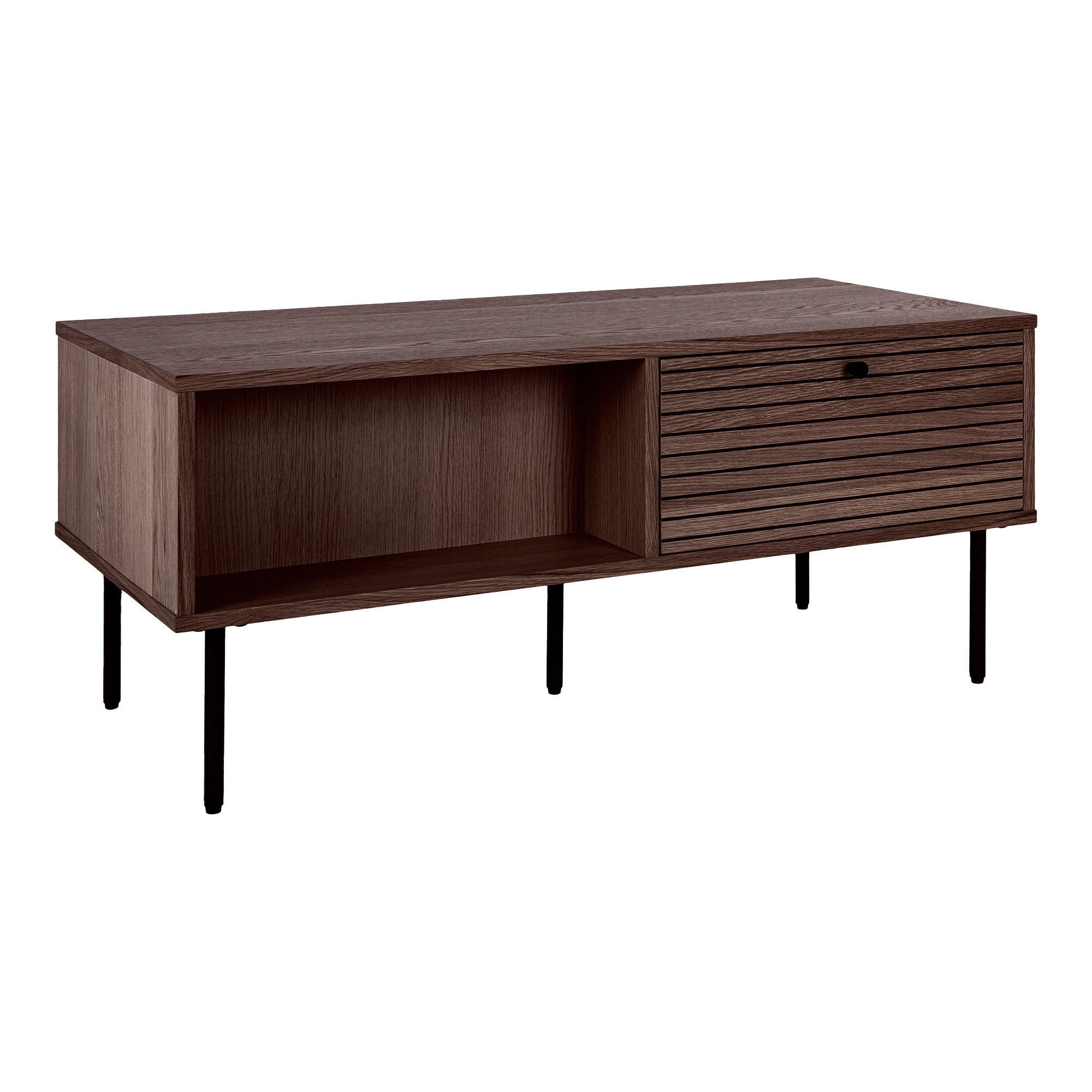 Kyoto Sofabord Sofabord Skuffer Egefiner Smoked Sorte Metalben 50x100x45 Cm