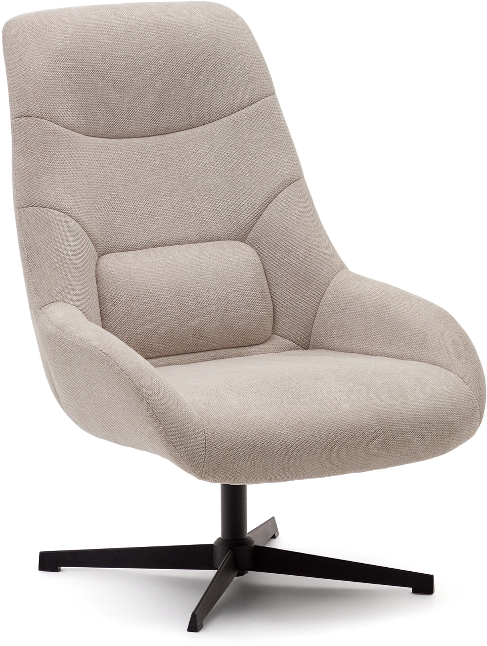 Lænestol Kave Home Celida Beige Chenille Med Drejefunktion Og Sort Metalbase