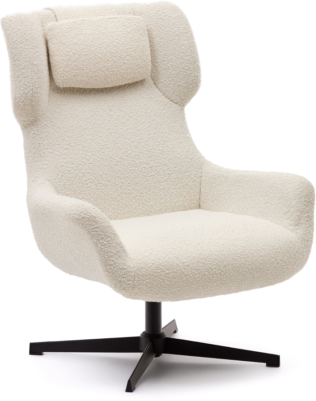 Lænestol Kave Home Zalina  Hvid Chenille-lænestol Med Sort Stel  Moderne Nordisk Industrielt Design  Aftagelig Nakkestøtte  H102   B83     L88 Cm