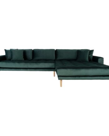 Lido Loungesofa Loungesofa  Højrevendt   Mørkegrøn Velour Med Fire Puder Og Natur Træben Hn1006