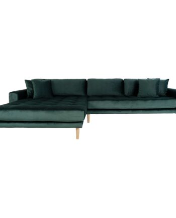 Lido Loungesofa Loungesofa  Venstrevendt   Mørkegrøn Velour Med Fire Puder Og Natur Træben Hn1006