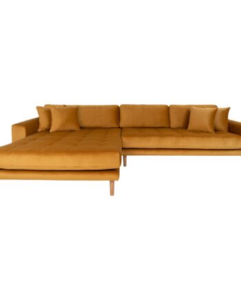 Lido Loungesofa Loungesofa  Venstrevendt   Sennepsgul Velour Med Fire Puder Og Natur Træben Hn1004