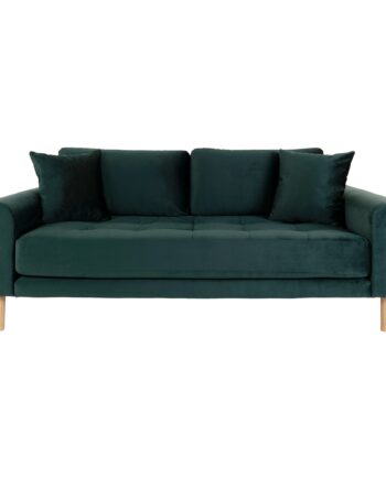 Lido     Personers Sofa     Personers Sofa  Mørkegrøn Velour Med To Puder Og Natur Træben Hn1006