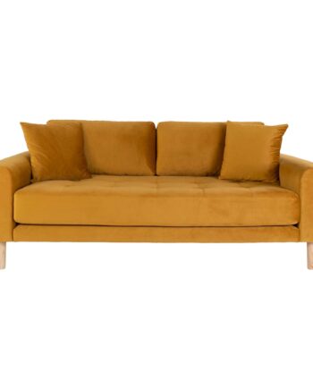 Lido     Personers Sofa     Personers Sofa  Sennepsgul Velour Med To Puder Og Natur Træben Hn1004