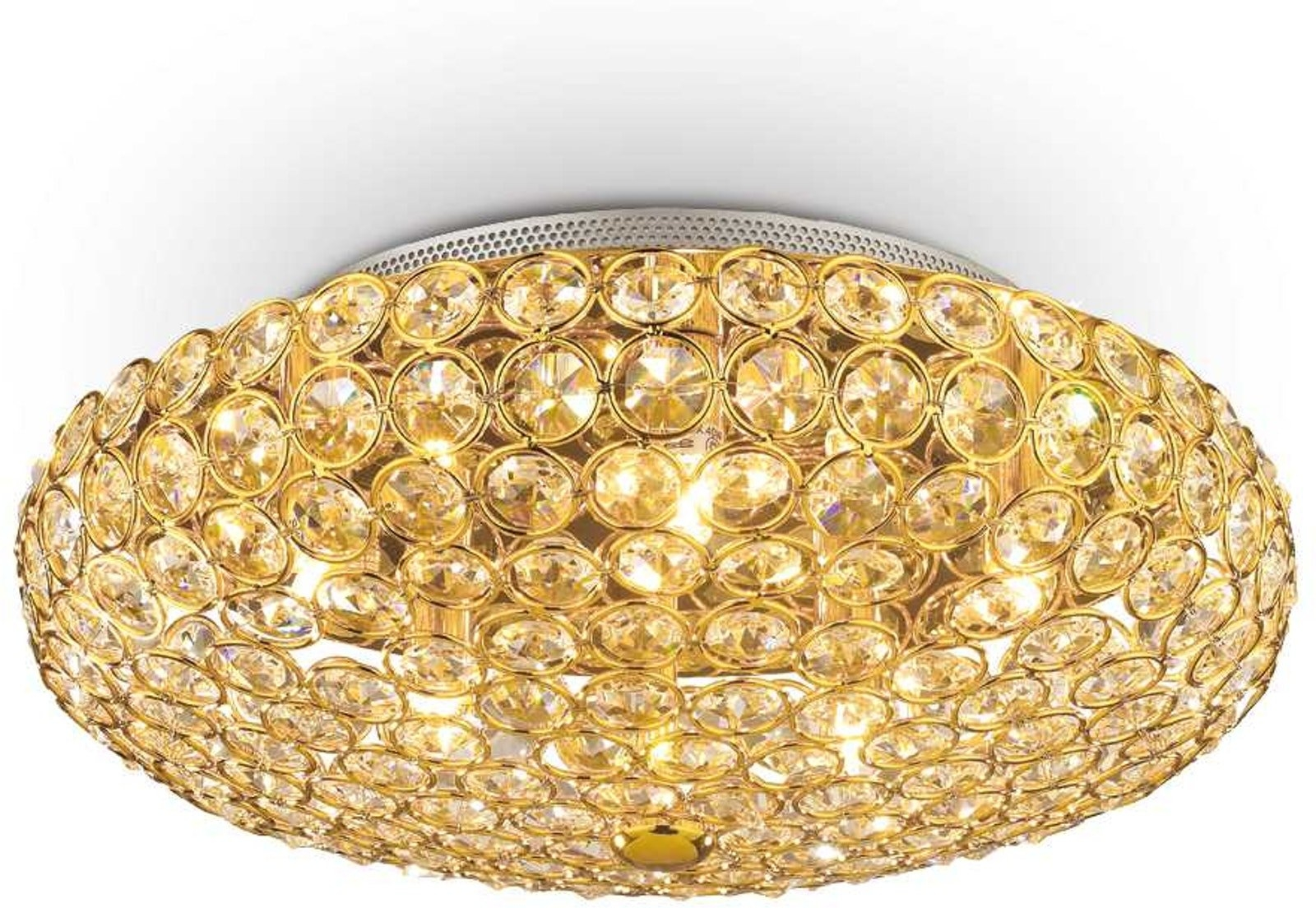Loftlampe Ideal Lux King Krom Glas Med Gyldne Krystaller ø38 Cm G9