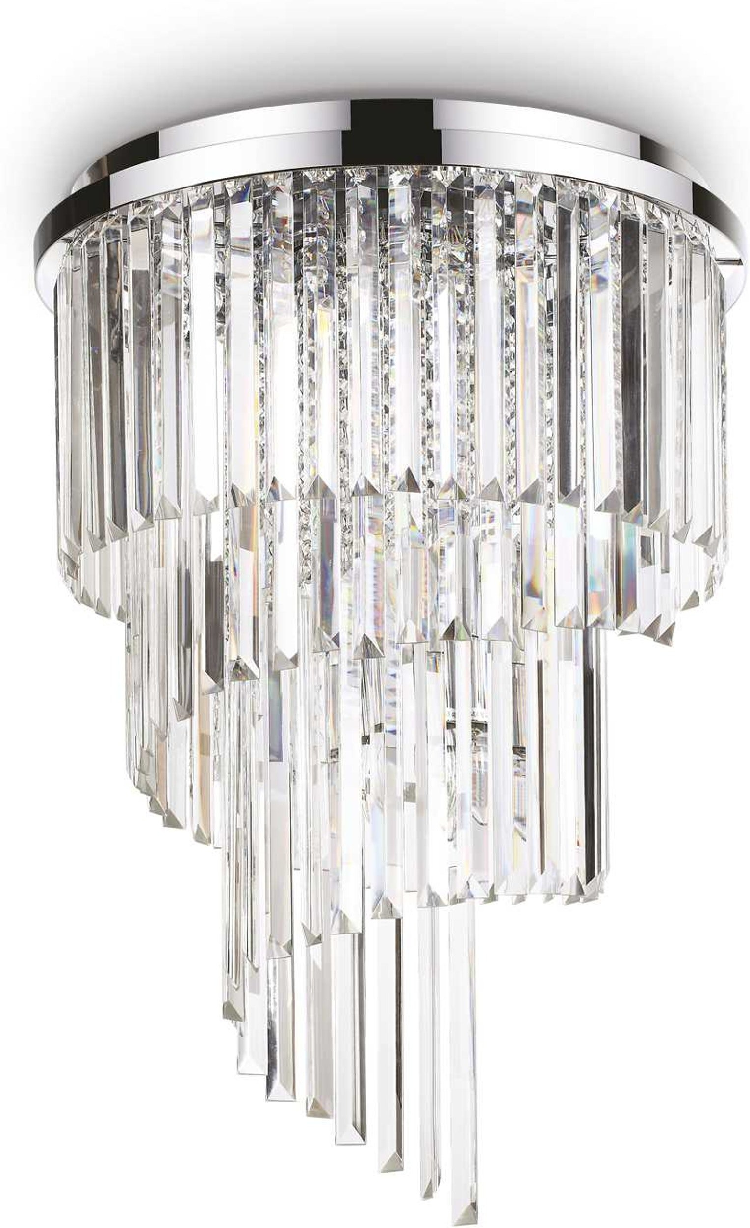 Loftslampe Ideal Lux Carlton ø50 Cm Krom Med Krystaldetaljer 12   E14 Indendørs