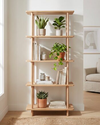 Loop Reol Med Fem Hylder   Massiv Eg Og Bredde 70 Cm Ubehandlet