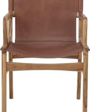 Loungestol Bloomingville Ollie   Teaktræ Med Brunt Okselæder H84ã B55ã L60 Cm
