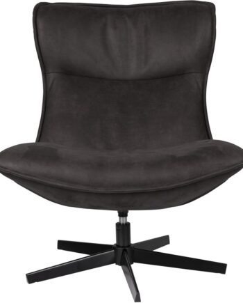 Loungestol Lænestol Studio White John   Antracit Pu-læder 92x81 Cm Drejelig Med Metalstel