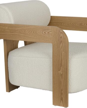 Loungestol Lænestol Zuiver Oolong Bouclé Polyester Lysgrå Med Asketræsfod H76   B72     L90 Cm