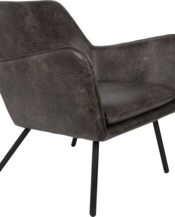 Loungestol Studio White Bon Askegrå   Stof Og Pu-læder Med Metalben  Retro-design