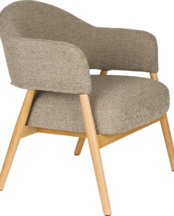 Loungestol Studio White Indy Mørk Sand Slidstærkt Polyester Pu-skum Egetræunderstel Med Armlæn Kompakt Nordisk Design