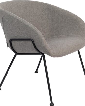 Loungestol Zuiver Feston Komfortstol   Gråt Polyester Med Pu-skum Og Sort Stålstel   Moderne Buet Design