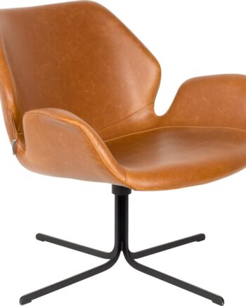 Loungestol Zuiver Nikki   Rødbrun Pu-læder Med Stålbase H78xb79xl75 Cm
