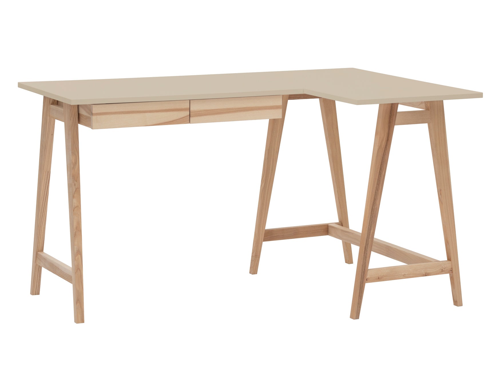 Luka Asketræ Hjørneskrivebord B135cm   D85cm Brun Beige Højre Side