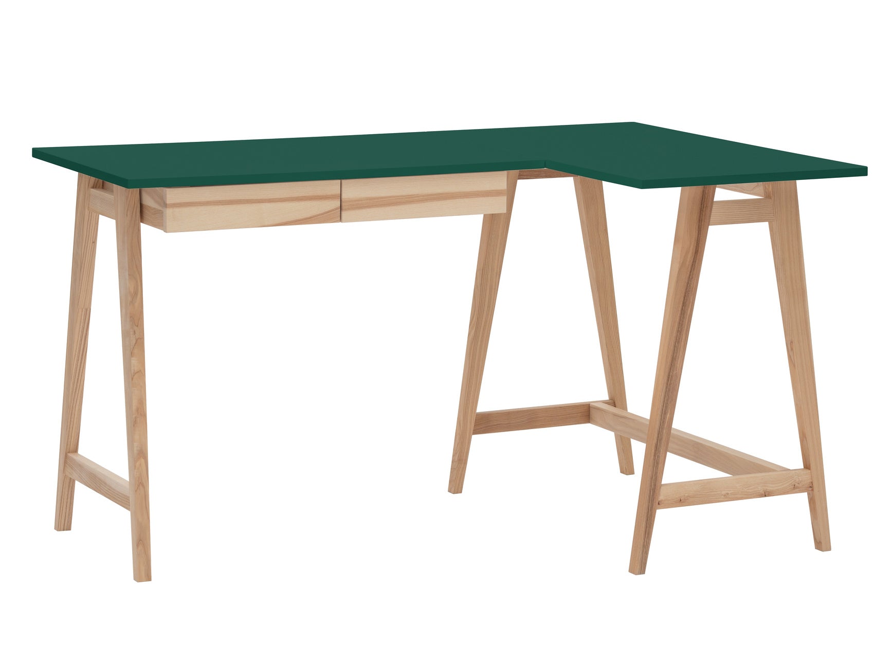 Luka Asketræ Hjørneskrivebord B135cm   D85cm Grøn Højre Side