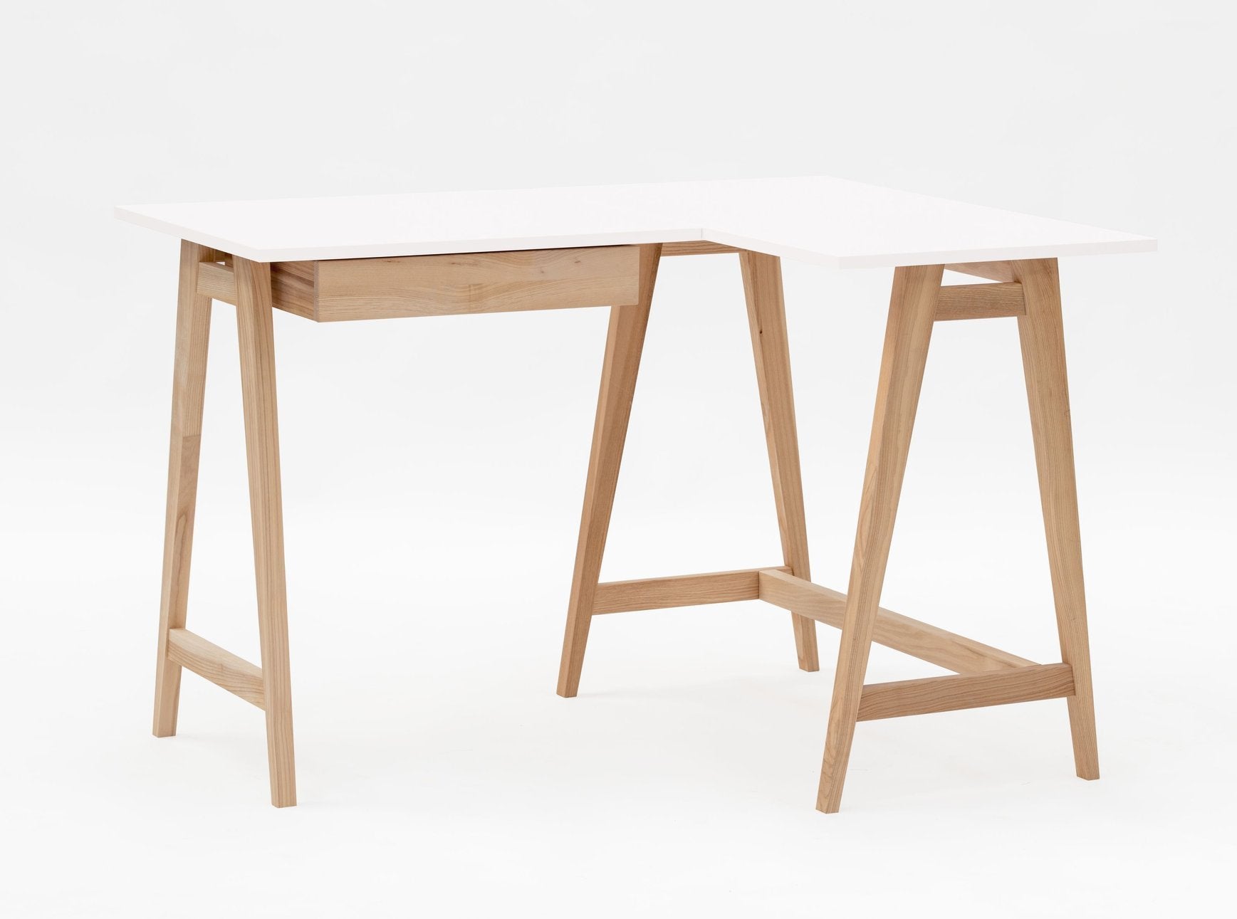 Luka Asketræ Hjørneskrivebord   115cm     85cm   Hvid Højre Side