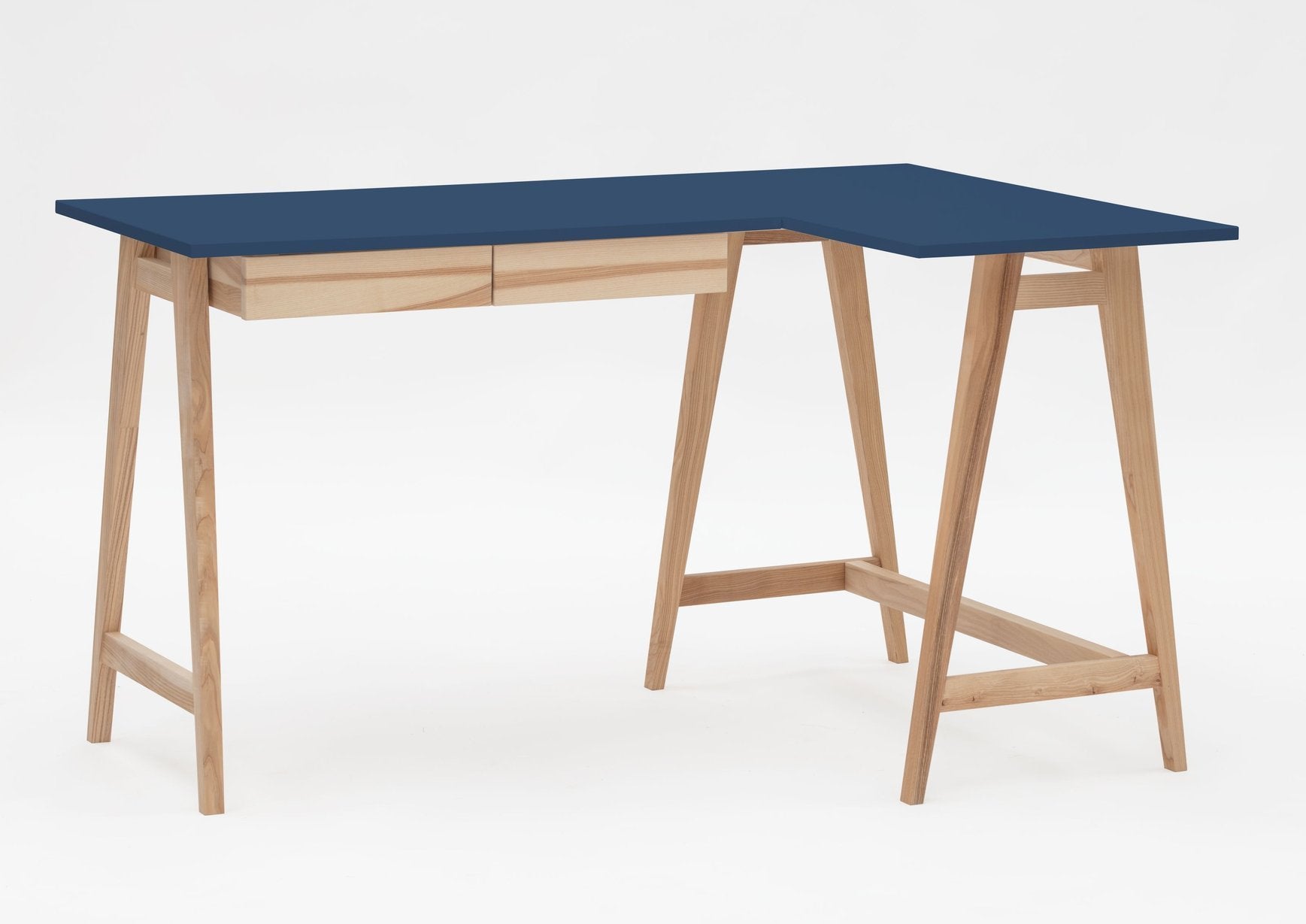 Luka Asketræ Hjørneskrivebord   135cm     85cm   Marineblå Højre Side
