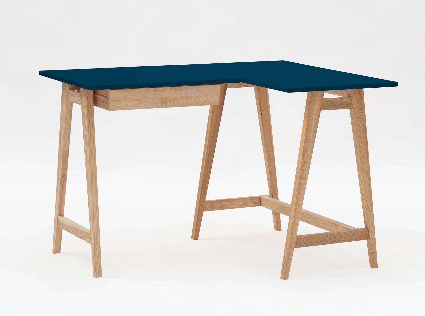 Luka Asketræ Hjørneskrivebord   115cm     85cm   Petrolblå Højre Side