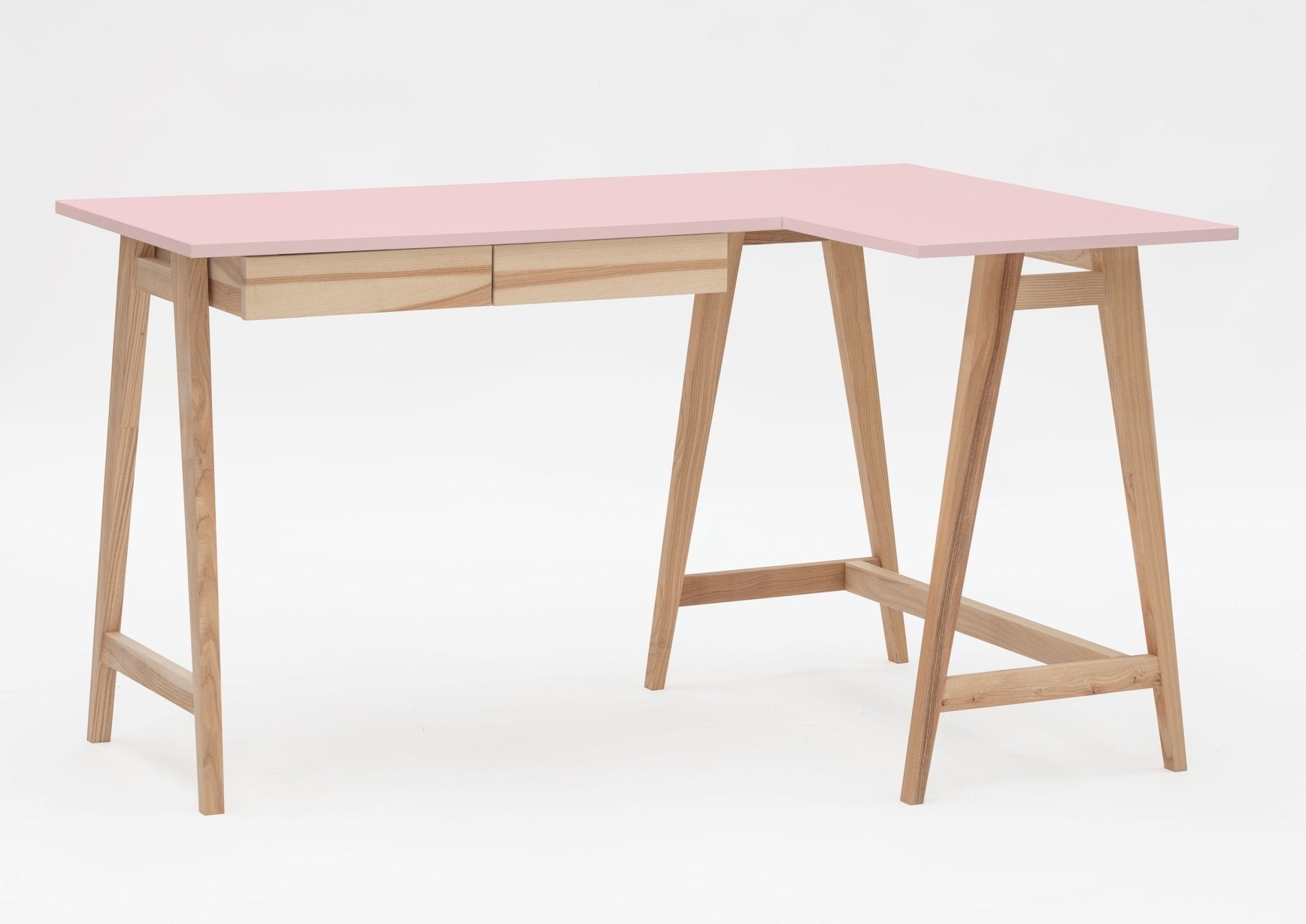Luka Asketræ Hjørneskrivebord   135cm     85cm   Pink Højre Side
